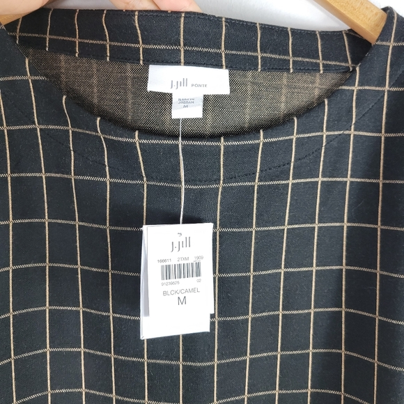 New J.Jill Ponte Knit Windowpane Plaid Check Boatneck Button Sleeve Top - Picture 6 of 12